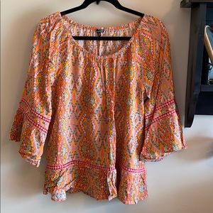 Hannah Coral Tunic with Bell Sleeves